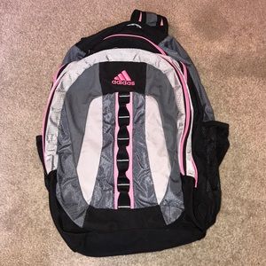 Grey black and pink backpack